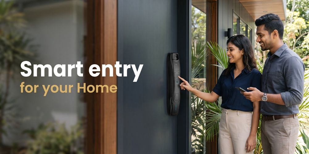 Smart entry for your home: a couple unlocking their front door with a Coffer Smart lock